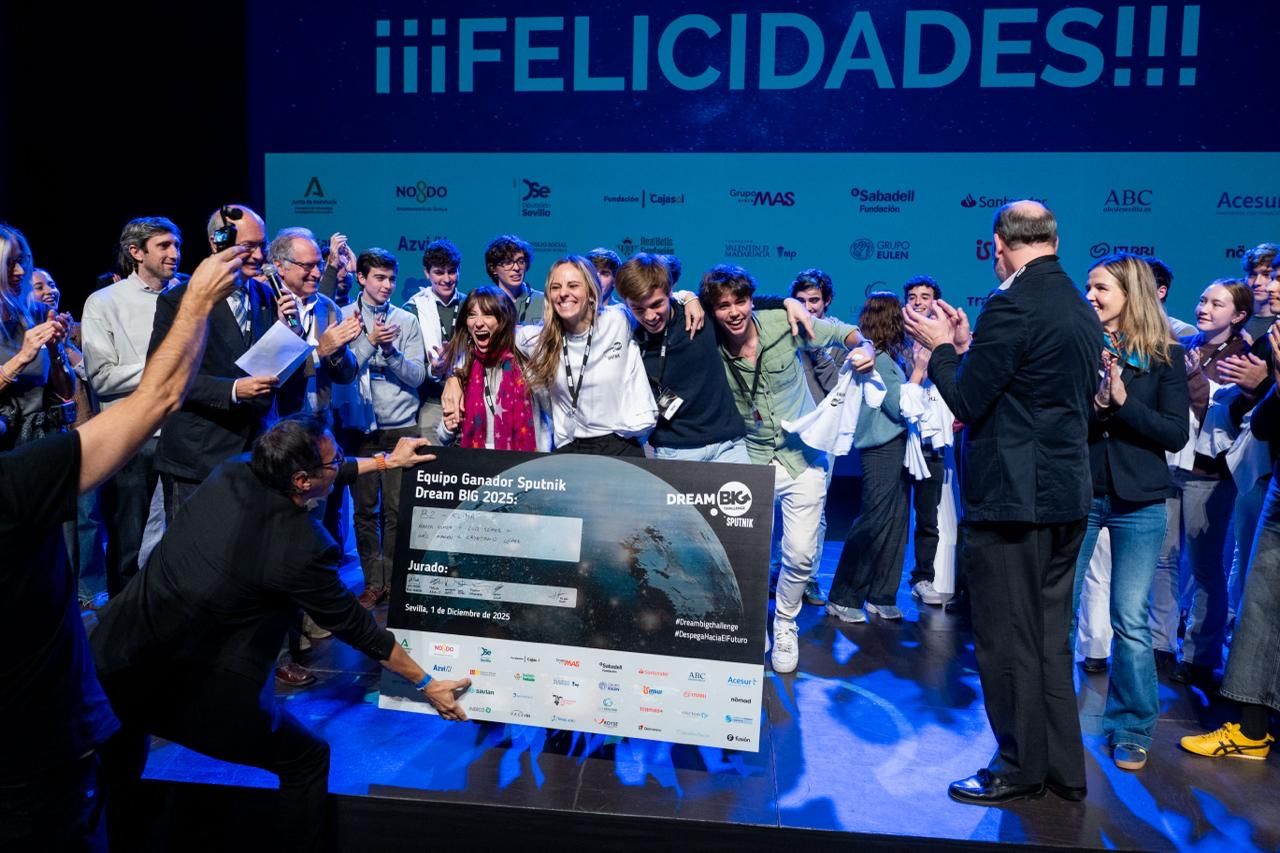Celebrating on stage after winning DreamBig Sputnik 2025